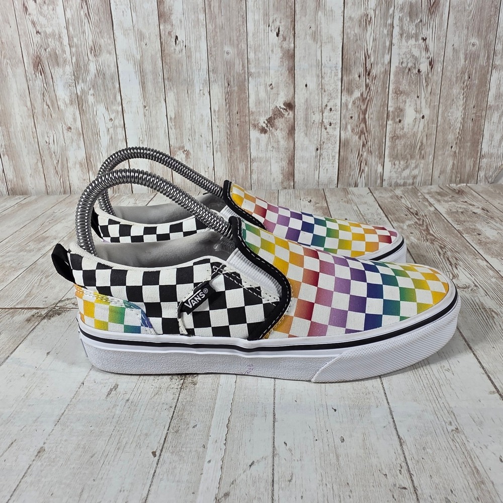 Vans Classic Slip-On Rainbow Checkerboard Skate Shoes Multi Color US Missy 4.0